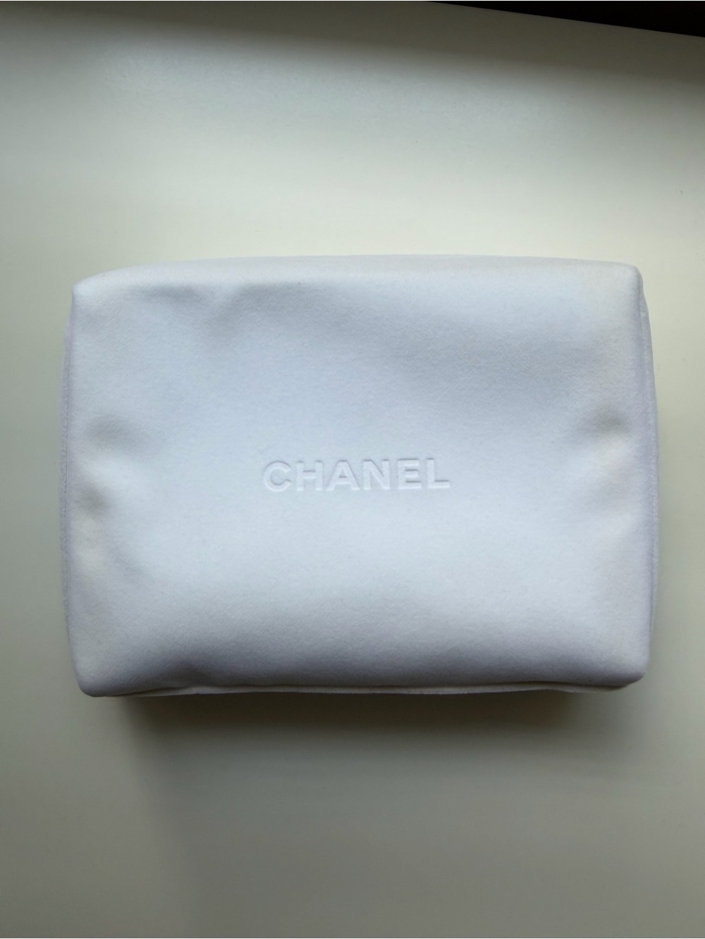 CHANEL White Pouch with Gold Hardware / Cosmetic Toiletry Bag